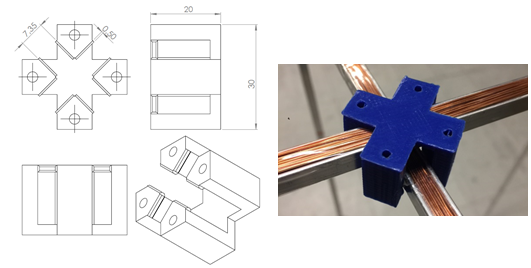 3D-printed clip that attaches the structure together.