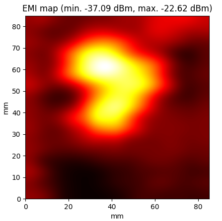 EMI scan of an Arduino Uno board with a grid resolution of 5mm