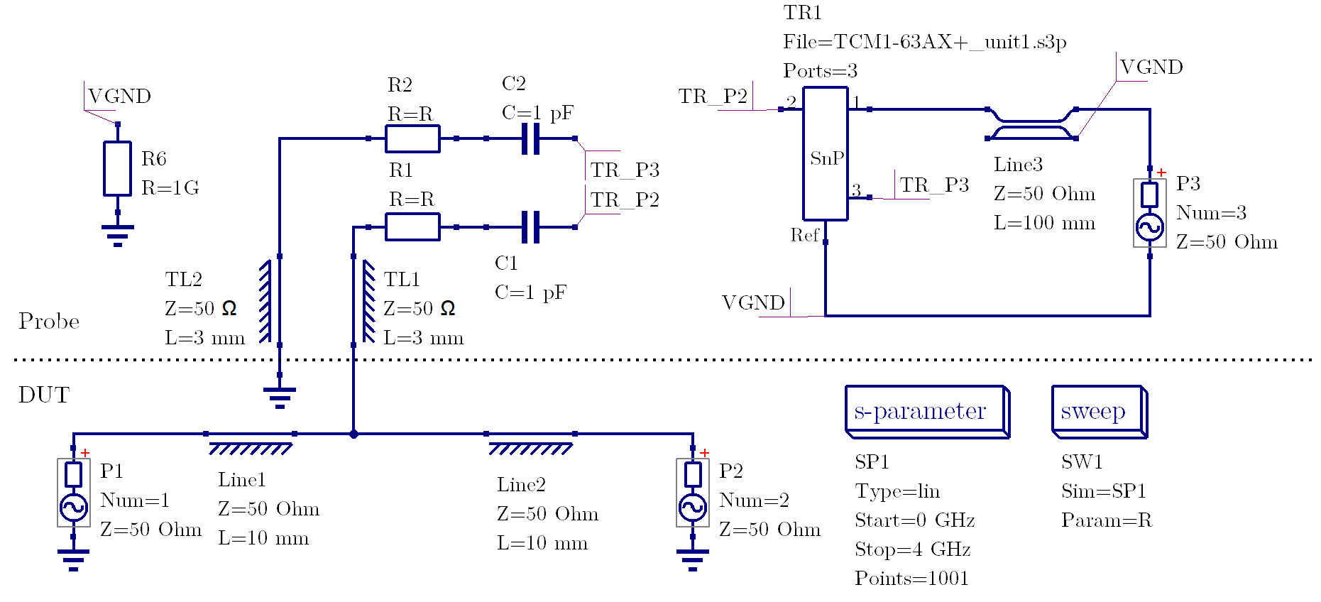 Simulation circuit diagram in QucsStudio
